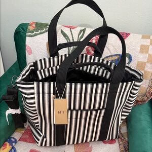 BEIS-- The Vacation Tote (Black Stripe Black and White Striped Women's Bag